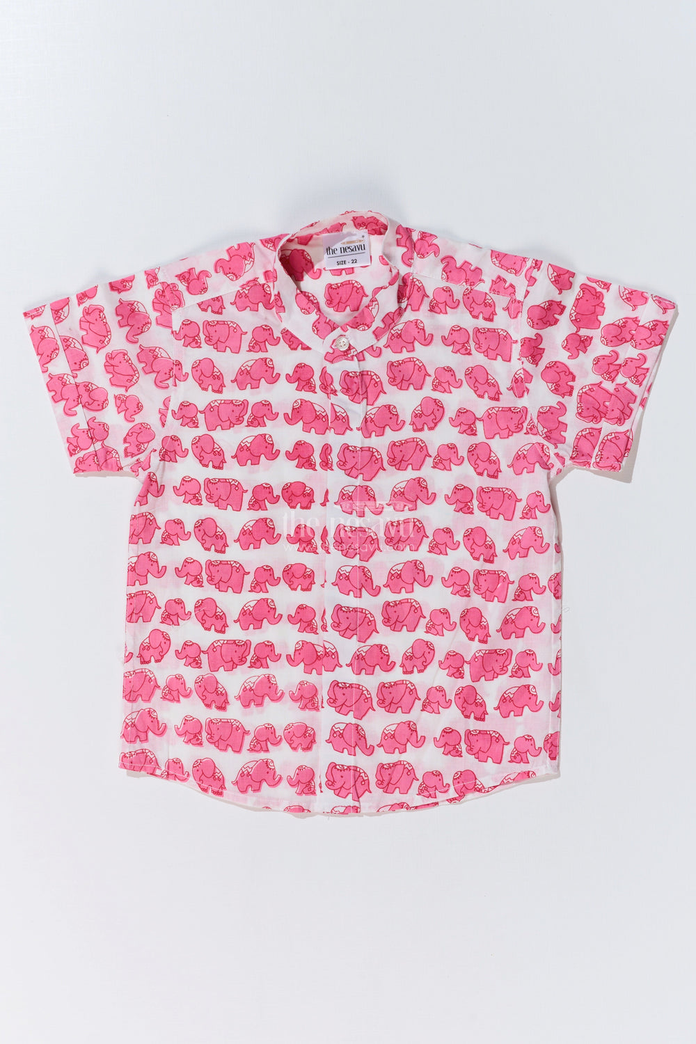 The Nesavu Boys Cotton Shirt Boys Trendy Cotton Shirts in Cotton Block Print with Cute Elephant Motif Nesavu 16 (1Y) / Pink BS247A-16 Nesavu Boys Trendy Cotton Shirt Cotton Block Print Playful Elephant Print
