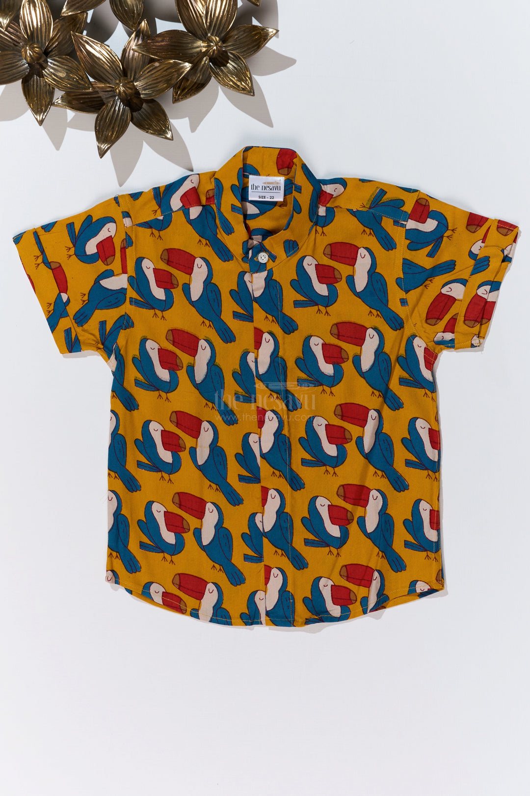 The Nesavu Boys Cotton Shirt Boys Trendy Printed Shirts in Soft Rayon with Playful Toucan Bird Print for Everyday Wear Nesavu 16 (1Y) / Yellow BS240A-16 Boys Trendy Printed Rayon Shirt Vibrant Toucan Bird Motif Casual Wear | The Nesavu