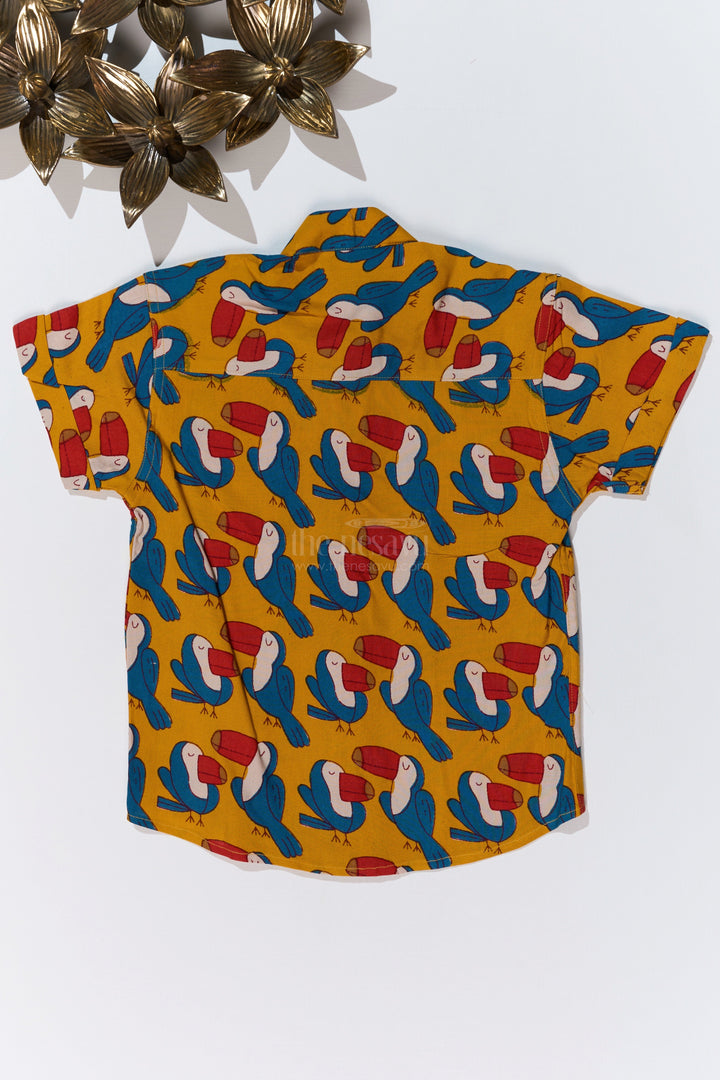 The Nesavu Boys Cotton Shirt Boys Trendy Printed Shirts in Soft Rayon with Playful Toucan Bird Print for Everyday Wear Nesavu Boys Trendy Printed Rayon Shirt Vibrant Toucan Bird Motif Casual Wear | The Nesavu