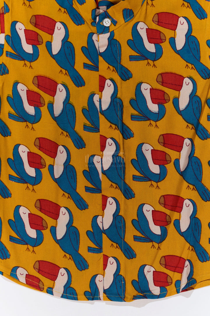 The Nesavu Boys Cotton Shirt Boys Trendy Printed Shirts in Soft Rayon with Playful Toucan Bird Print for Everyday Wear Nesavu Boys Trendy Printed Rayon Shirt Vibrant Toucan Bird Motif Casual Wear | The Nesavu