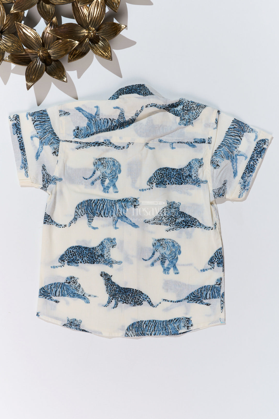 The Nesavu Boys Cotton Shirt Boys Trendy Shirt Designs in Cotton Block Print with Blue Jungle Animal Motif Nesavu Boys Trendy Shirt Designs Cotton Block Print Blue Jungle Animal Print | The Nesavu
