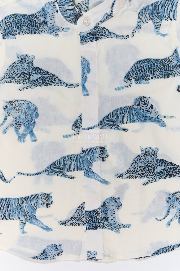 The Nesavu Boys Cotton Shirt Boys Trendy Shirt Designs in Cotton Block Print with Blue Jungle Animal Motif Nesavu Boys Trendy Shirt Designs Cotton Block Print Blue Jungle Animal Print | The Nesavu
