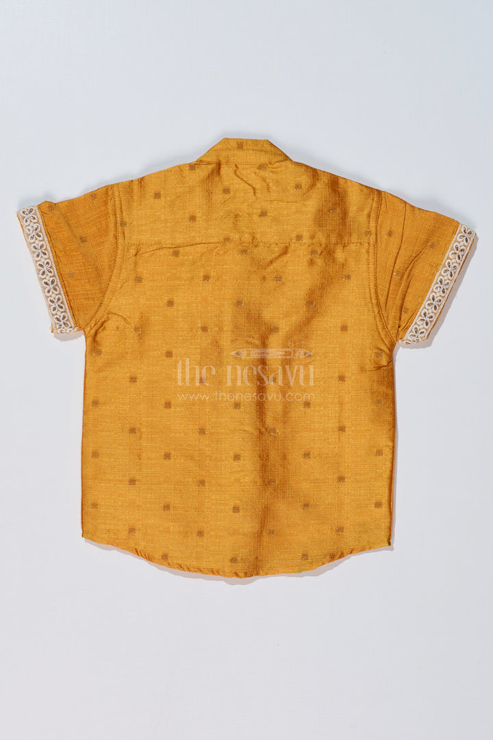 The Nesavu Boys Silk Shirt Boys Trendy Yellow Shirt in Silk Blend with Embroidered Accents for Festive and Cultural Wear Nesavu Boys Trendy Yellow Silk Shirt Embroidered Accents Short Sleeves | The Nesavu