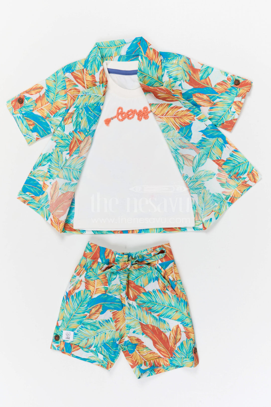 The Nesavu Boys Casual Set Boys Tropical Print Shirt and Shorts Set for Holidays and Outings Nesavu Nesavu boys cotton tropical digital print shirt and shorts set for holidays outings and casual wear