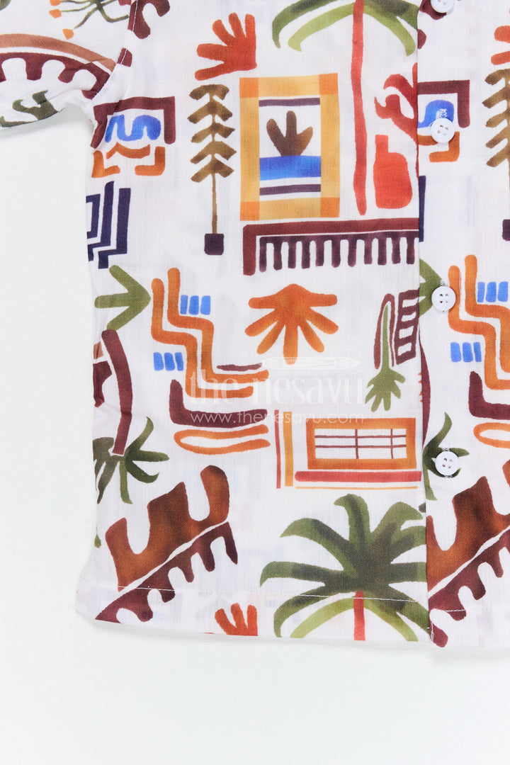 The Nesavu Boys Cotton Shirt Boys Tropical Vacation Print Cotton Shirt for Summer Outings and Holiday Wear Nesavu Nesavu boys cotton tropical vacation print shirt for summer outings and holiday wear