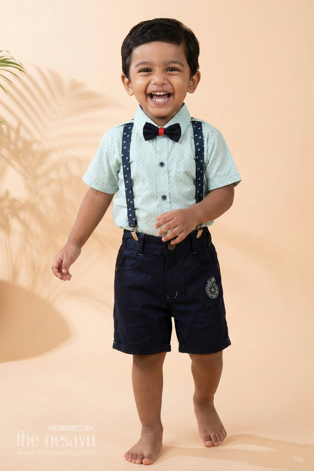 The Nesavu Boys Casual Set Boys' Turquoise Blue & Navy Suspender Set Nesavu 14 (6M) / Turquoise BCS088A-14 Boys' Turquoise Blue & Navy Suspender Set - Trendy Casual Outfit