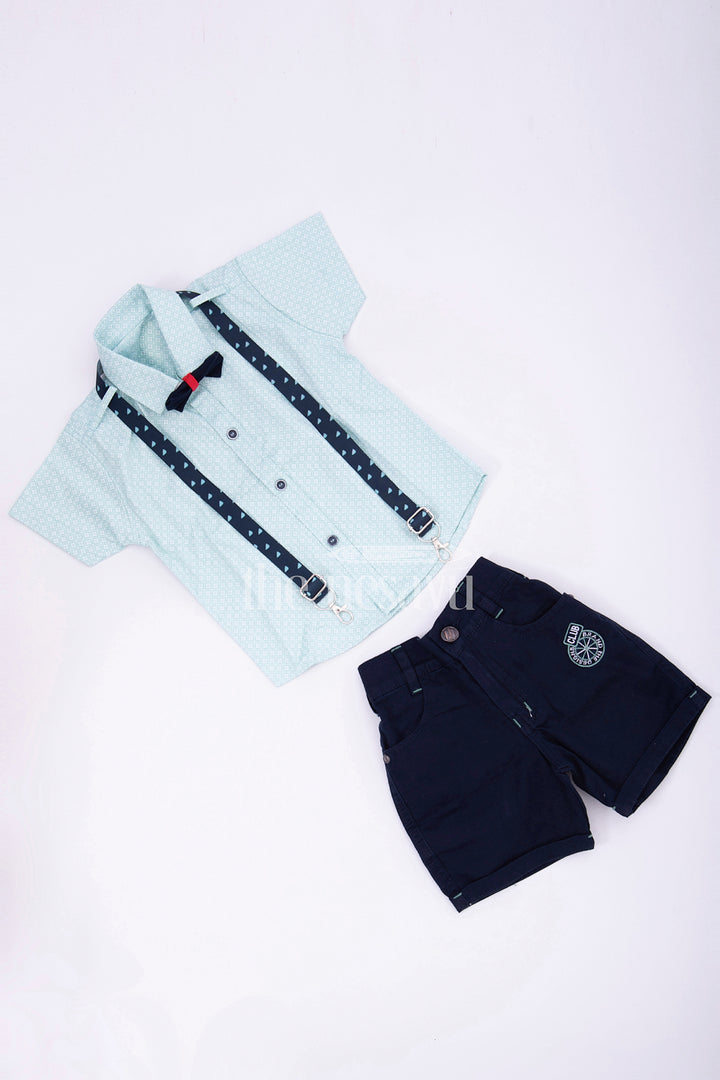 The Nesavu Boys Casual Set Boys' Turquoise Blue & Navy Suspender Set Nesavu Boys' Turquoise Blue & Navy Suspender Set - Trendy Casual Outfit