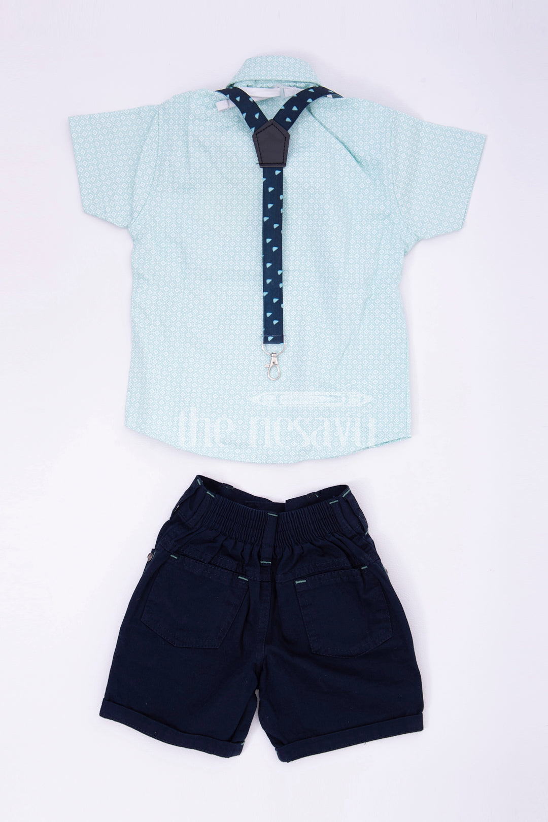 The Nesavu Boys Casual Set Boys' Turquoise Blue & Navy Suspender Set Nesavu Boys' Turquoise Blue & Navy Suspender Set - Trendy Casual Outfit