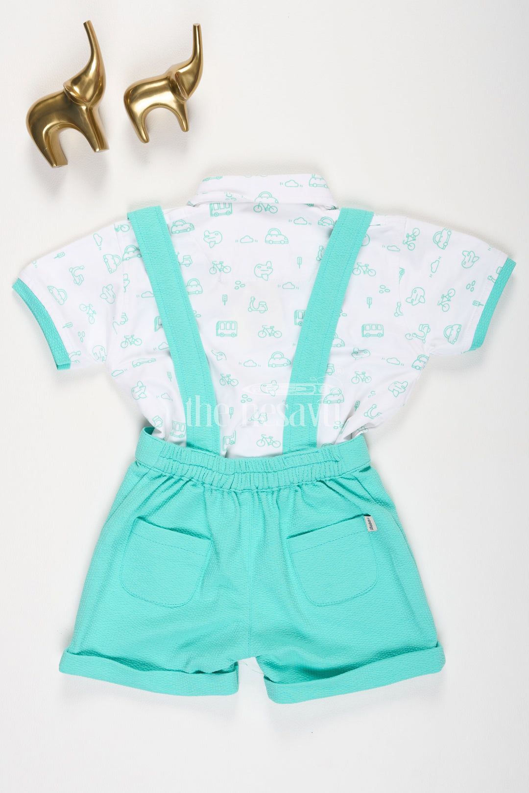 The Nesavu Boys Casual Set Boys Turquoise Suspender Shorts and Transportation Print Shirt Set Nesavu Boys Turquoise Suspender Shorts and Transportation Print Shirt Set Nesavu