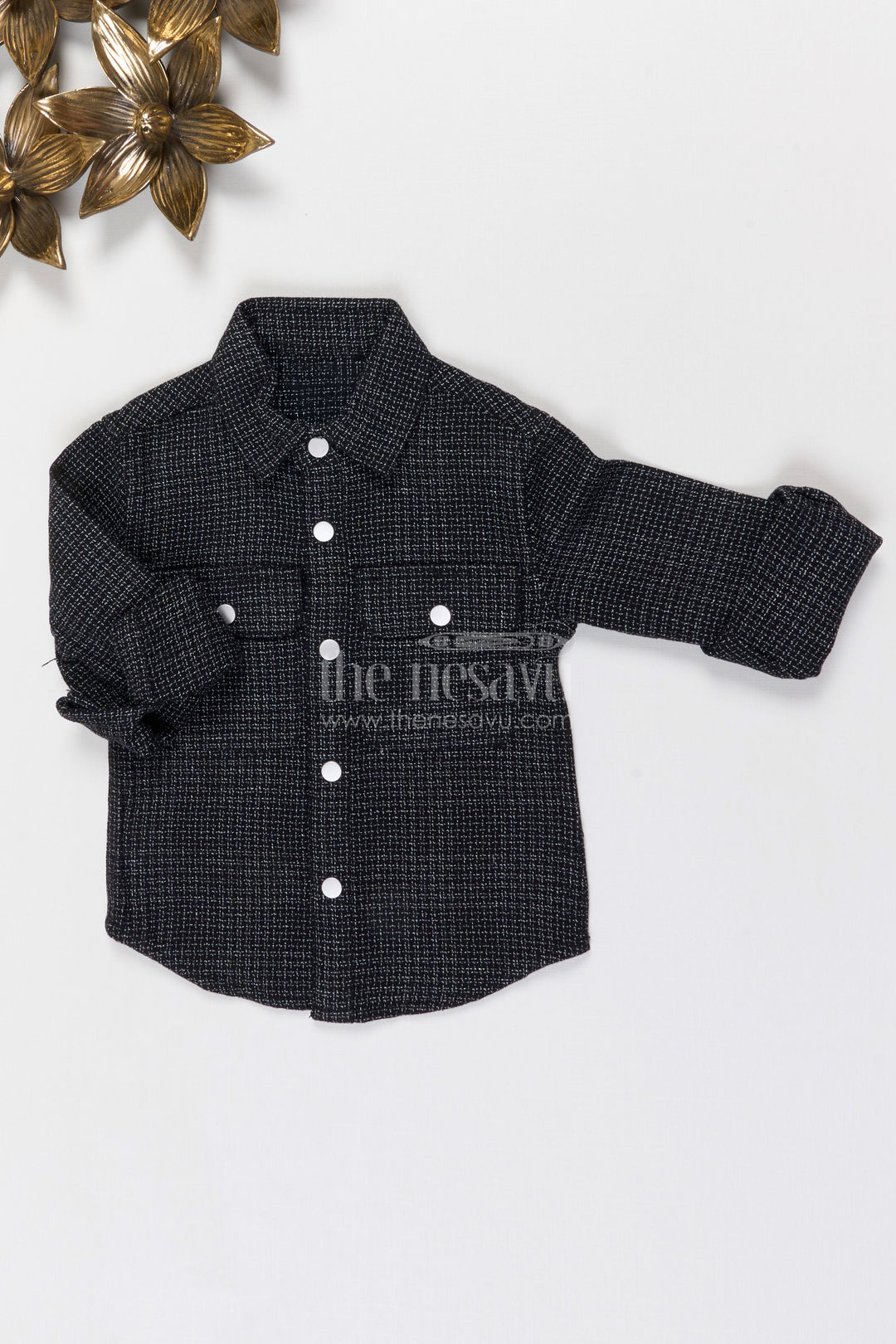 The Nesavu Boys Cotton Shirt Boys Tweed Cotton Shirt for Festive and Casual Wear Nesavu Nesavu Boys Tweed Cotton Shirt For Festive Occasions Casual Outings And Smart Styling