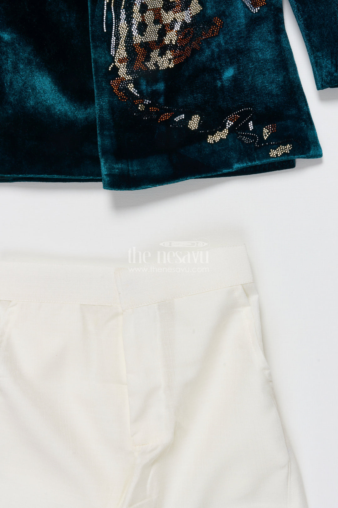 The Nesavu Boys Sherwani Boys Velvet Sherwani Set with Stone Work for Weddings and Receptions Nesavu Nesavu boys velvet sherwani set stone embroidery weddings formal celebrations