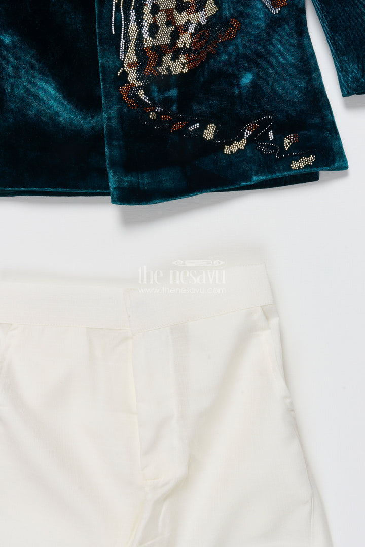 The Nesavu Boys Sherwani Boys Velvet Sherwani Set with Stone Work for Weddings and Receptions Nesavu Nesavu boys velvet sherwani set stone embroidery weddings formal celebrations