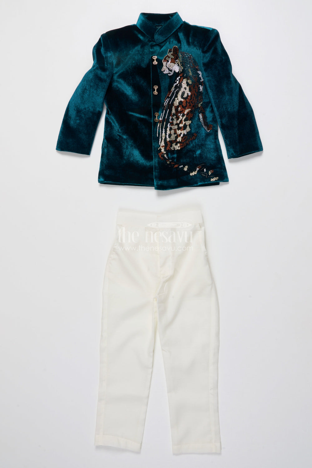 The Nesavu Boys Sherwani Boys Velvet Sherwani Set with Stone Work for Weddings and Receptions Nesavu Nesavu boys velvet sherwani set stone embroidery weddings formal celebrations