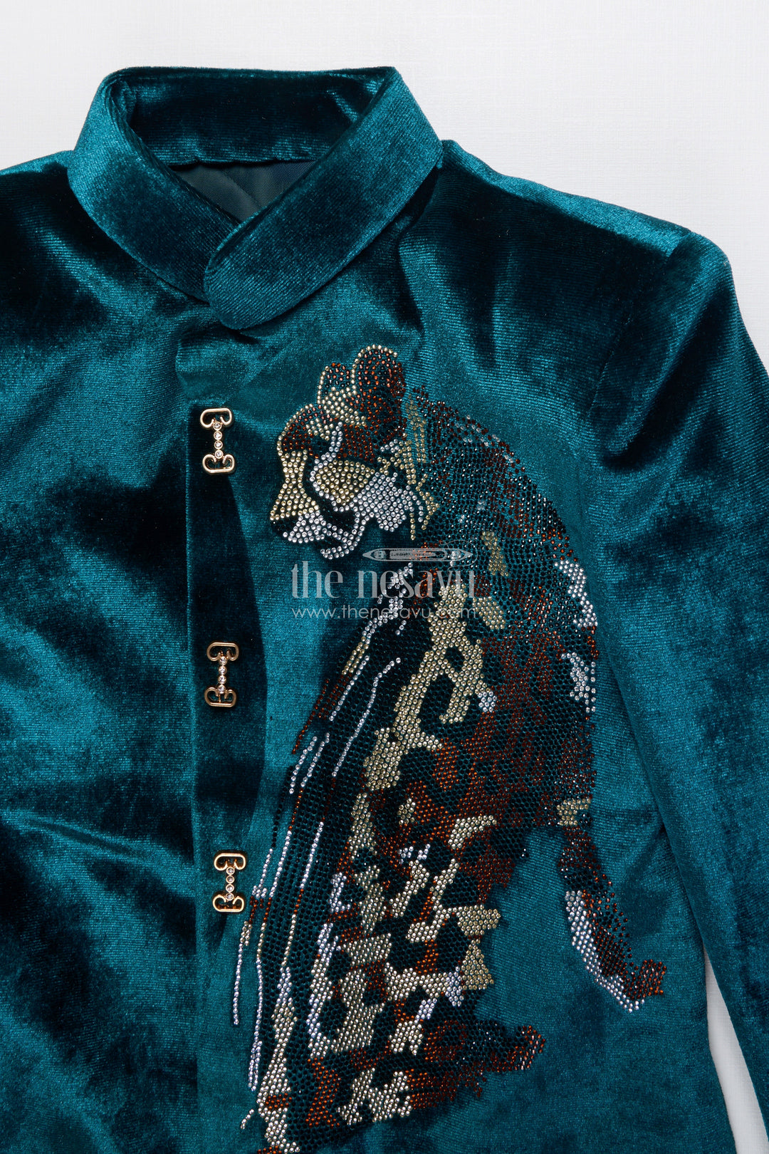 The Nesavu Boys Sherwani Boys Velvet Sherwani Set with Stone Work for Weddings and Receptions Nesavu Nesavu boys velvet sherwani set stone embroidery weddings formal celebrations