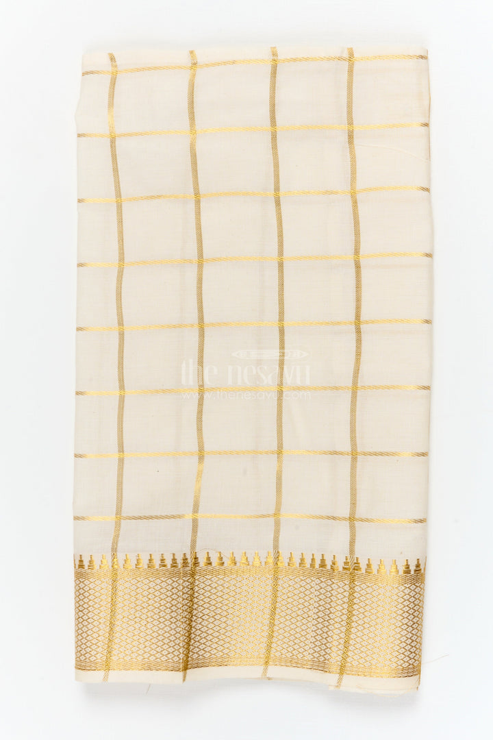 The Nesavu Boys Vesti Boys Vesti with Temple Checks for Ethnic Day and Traditional Events Nesavu Nesavu checked boys vesti with zari border for ethnic day and cultural celebrations