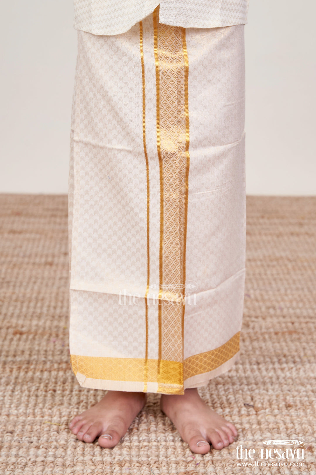 The Nesavu Boys Vesti Boys Vesti with Zari Border for Traditional Functions and Ethnic Wear Nesavu 14 (6M) / Cream D031A-14 Nesavu boys tissue vesti zari border  ideal traditional functions temple ceremonies
