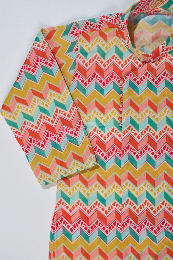 The Nesavu Boys Dothi Set Boys Vibrant Dhoti Kurta New Design with Printed Cotton Kurta and Tropical Dhoti Nesavu Multicolor Printed Boys Dhoti Kurta Zigzag Kurta Floral Dhoti | The Nesavu