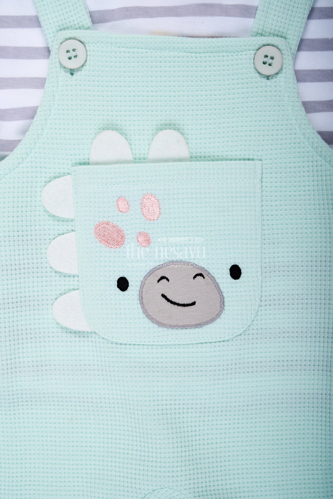 The Nesavu Boys Casual Set Boys Waffle Shirt and Shorts Set with Mint Green Dungaree and Smiley Face Patch for Playful Comfort Nesavu Nesavu Boys Waffle Shirt Shorts Set Mint Green Cotton Dungaree Fun Smiley Patch