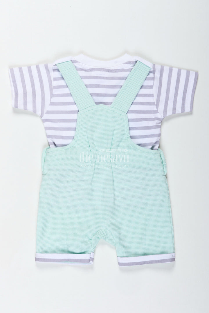 The Nesavu Boys Casual Set Boys Waffle Shirt and Shorts Set with Mint Green Dungaree and Smiley Face Patch for Playful Comfort Nesavu Nesavu Boys Waffle Shirt Shorts Set Mint Green Cotton Dungaree Fun Smiley Patch