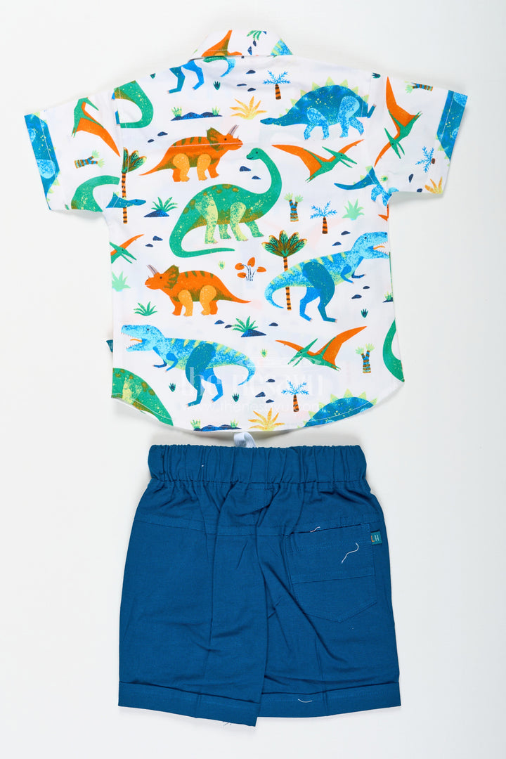 The Nesavu Boys Casual Set Boys Wear Casual Clothes Set with Dinosaur Digital Print Shirt and Navy Cargo Shorts Nesavu Boys Wear Casual Clothes Set Dinosaur Print Shirt Navy Blue Shorts | The Nesavu