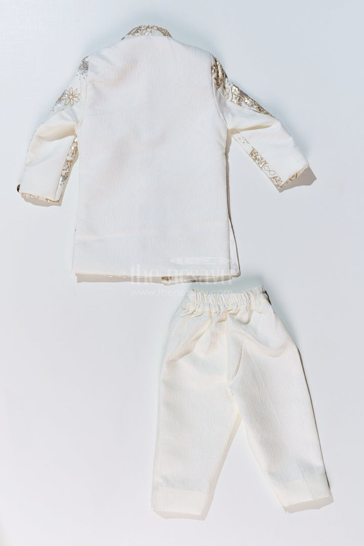 The Nesavu Boys Jacket Sets Boys Wedding Kurta with Jacket in Silk Blend with Designer Embroidery and Regal Detailing Nesavu Boys Wedding Kurta Jacket Silk Blend Designer Embroidery Ornamental Brooch | The Nesavu