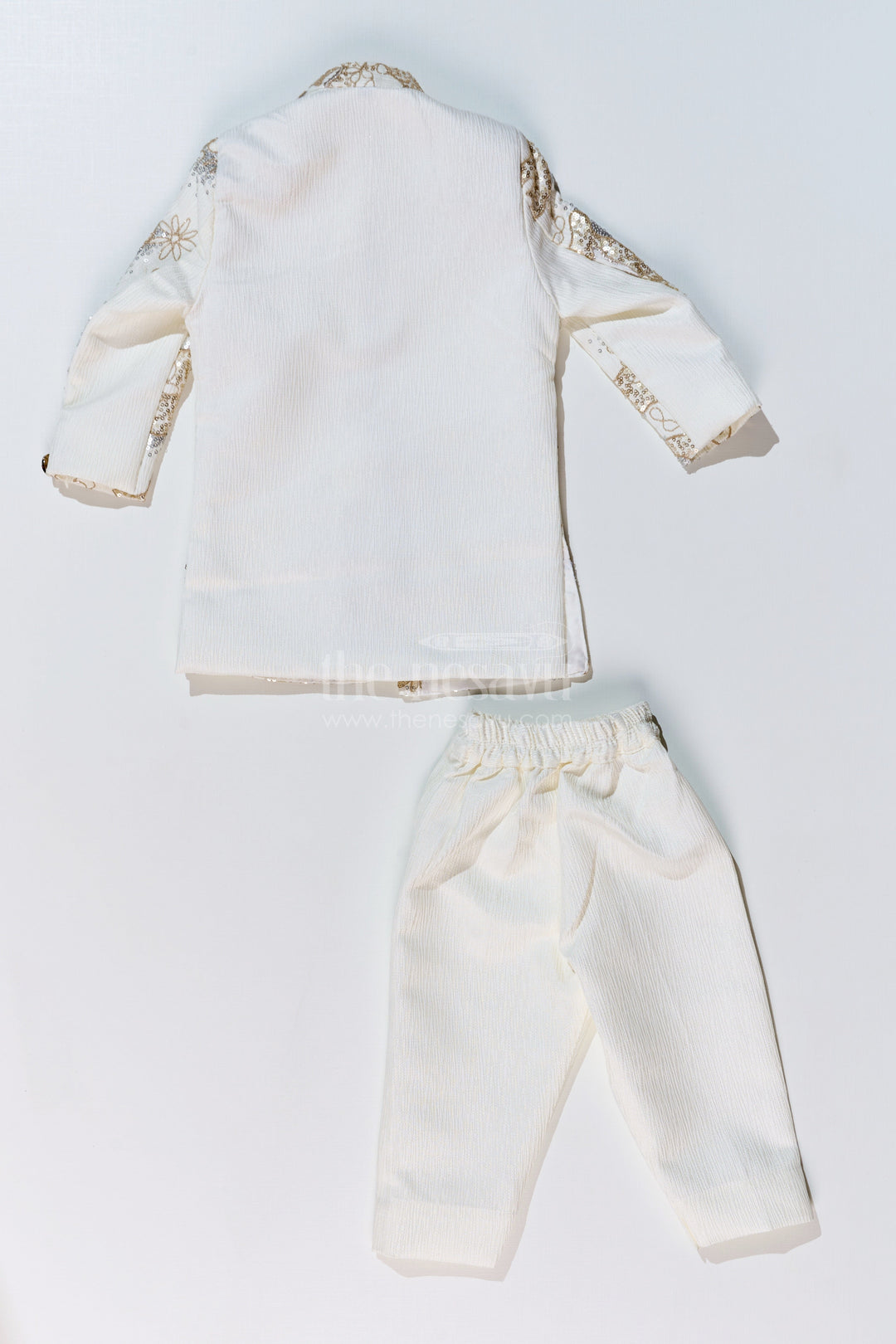 The Nesavu Boys Jacket Sets Boys Wedding Kurta with Jacket in Silk Blend with Designer Embroidery and Regal Detailing Nesavu Nesavu Boys Wedding Kurta Jacket Silk Blend Designer Embroidery Ornamental Brooch