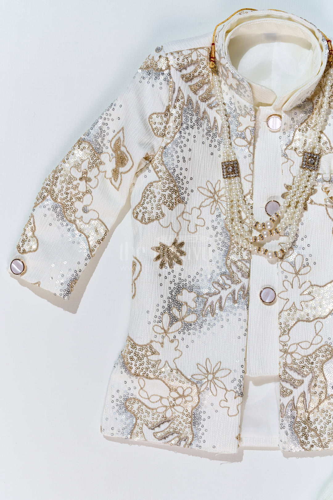 The Nesavu Boys Jacket Sets Boys Wedding Kurta with Jacket in Silk Blend with Designer Embroidery and Regal Detailing Nesavu Nesavu Boys Wedding Kurta Jacket Silk Blend Designer Embroidery Ornamental Brooch