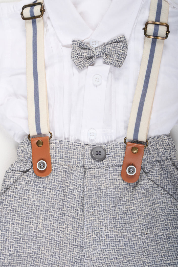 The Nesavu Boys Casual Set Boys White and Gray Tuxedo Shirt with Suspenders and Shorts Set Nesavu Boys White and Gray Tuxedo Shirt with Suspenders and Shorts Set Nesavu