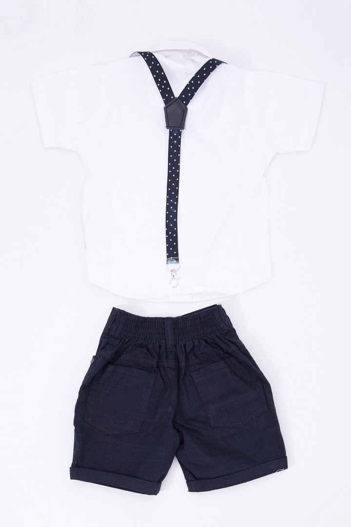 The Nesavu Boys Casual Set Boys' White & Black Suspender Shorts Set Nesavu Boys' White & Black Suspender Shorts Set - Smart Casual Outfit