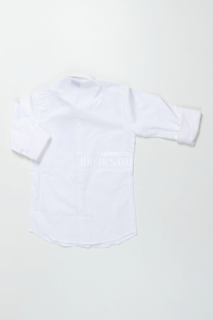 The Nesavu Boys Cotton Shirt Boys White Cotton Shirt with Multicolor Wolf Face Print Trendy Smart Casual Nesavu Boys white shirt multicolor wolf print cotton blend smart casual shirt