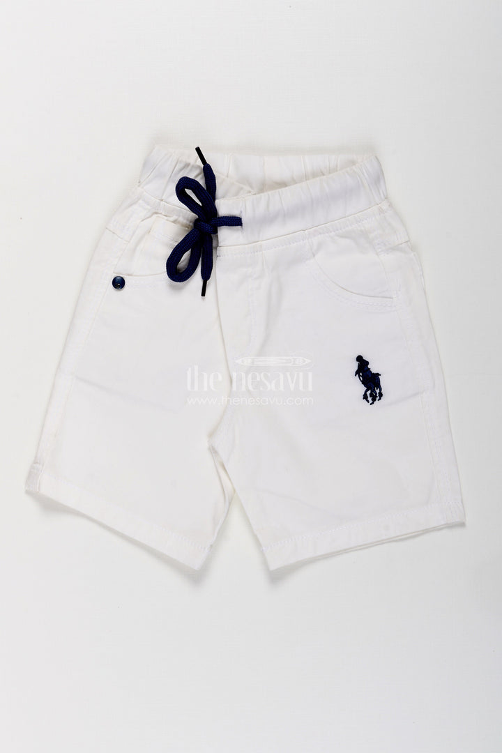 The Nesavu Boys Shorts Boys White Cotton Shorts with Emblem Detail Nesavu 18 (2Y) / White / Cotton BWS001A-18 Boys White Cotton Casual Shorts | The Nesavu