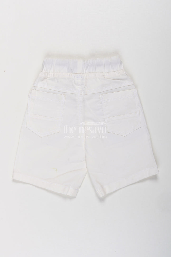 The Nesavu Boys Shorts Boys White Cotton Shorts with Emblem Detail Nesavu Boys White Cotton Casual Shorts | The Nesavu