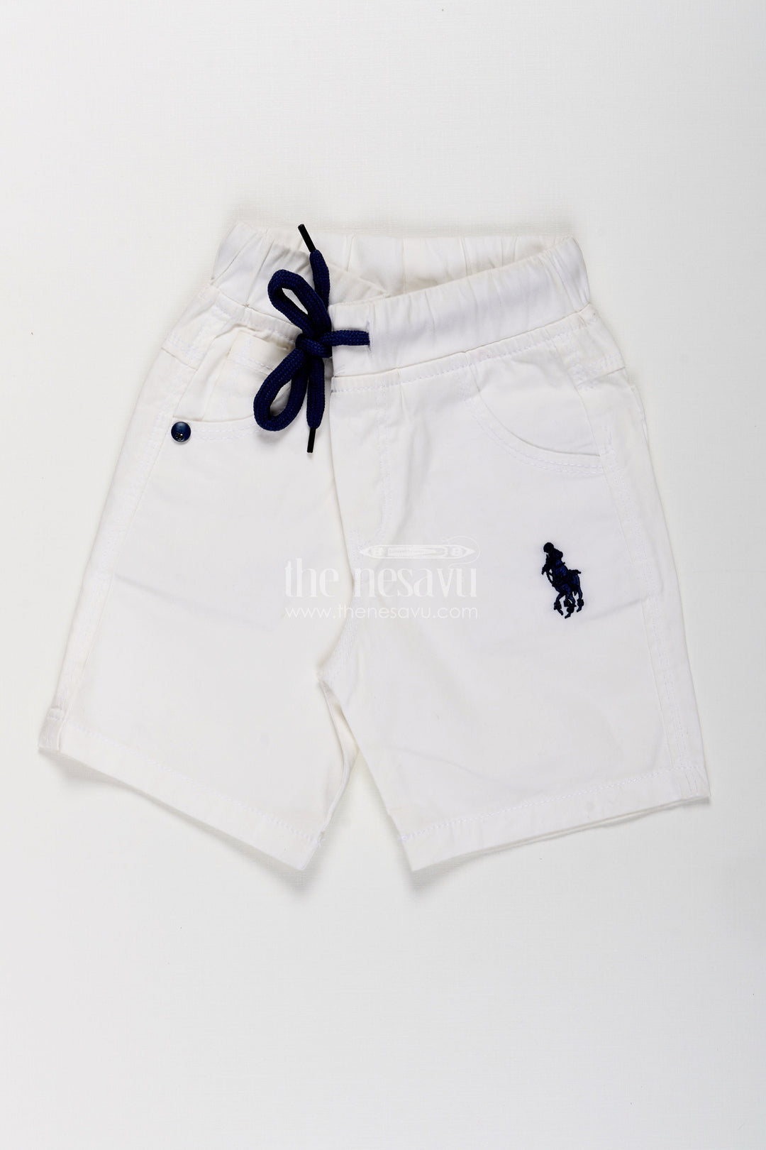 The Nesavu Boys Shorts Boys White Cotton Shorts with Emblem Detail Nesavu Boys White Cotton Casual Shorts | The Nesavu
