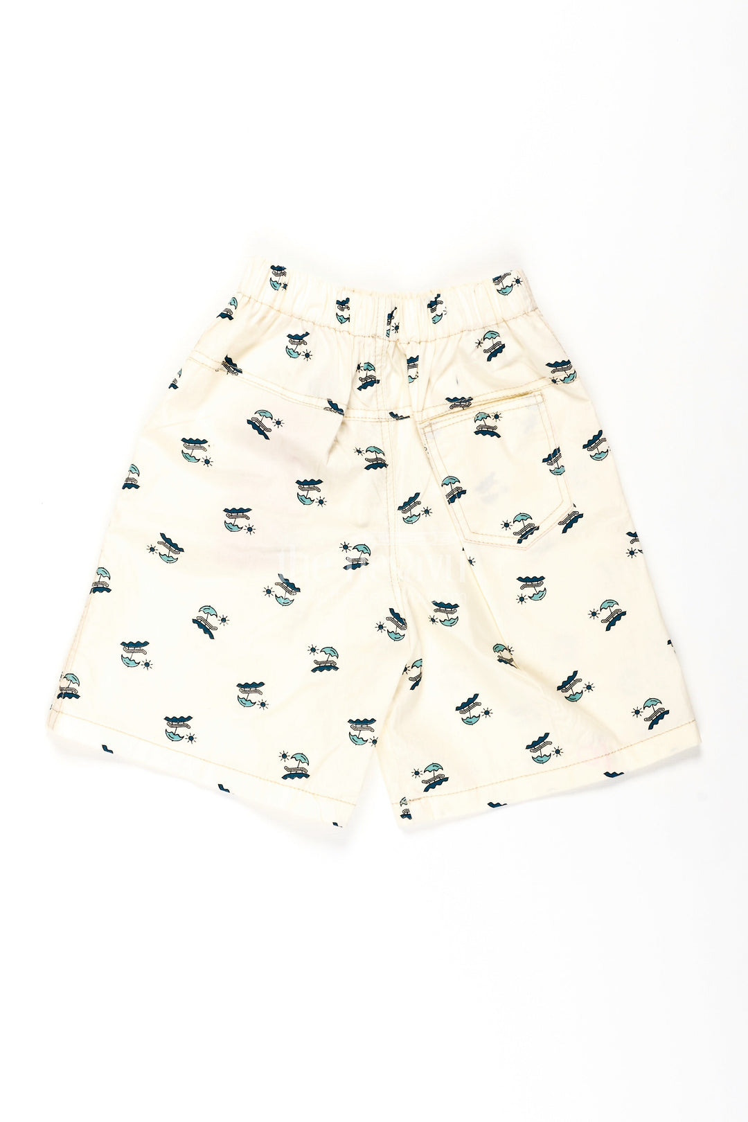 The Nesavu Boys Shorts Boys White Cotton White Cotton Shorts with Beach Holiday Print and Soft All Over Digital Design Nesavu Nesavu Boys White Cotton Shorts Beach Print Comfortable Fit Everyday Summer Style