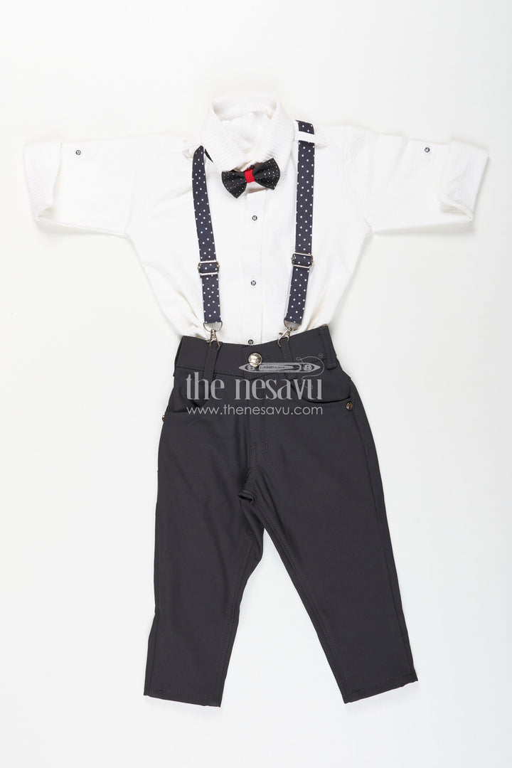 The Nesavu Boys Casual Set Boys white party outfit with suspenders and cap set Nesavu 14 (6M) / Blue / Style 1 BCS398AA-14 Nesavu boys formal party outfit with bowtie, suspenders, and cap perfect for birthdays and weddings