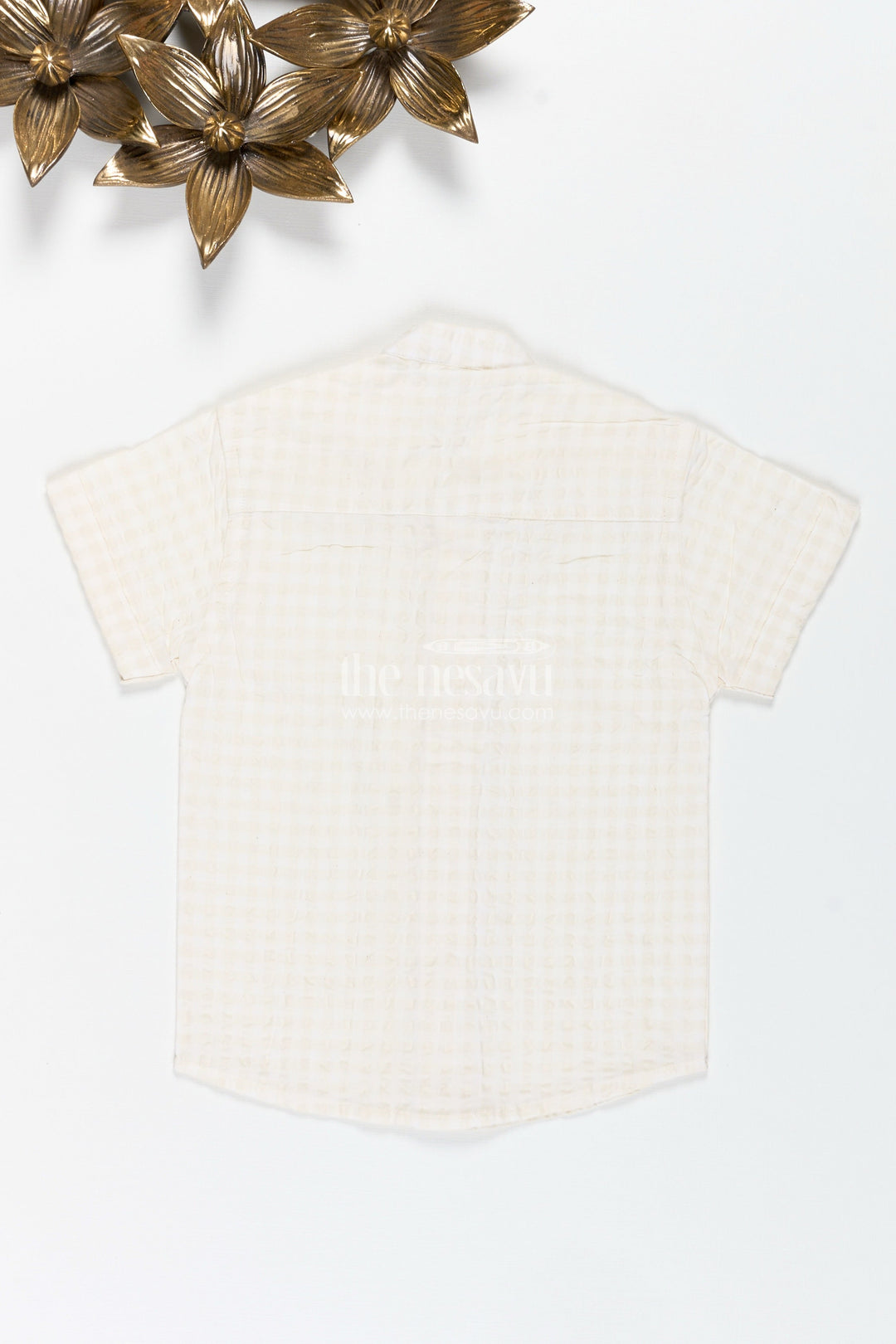 The Nesavu Boys Cotton Shirt Boys White Seersucker Shirt with Texture Detailing for Traditional Occasions Nesavu Nesavu White Cotton Seersucker Shirt Boys Traditional Festive Wear Textured Finish