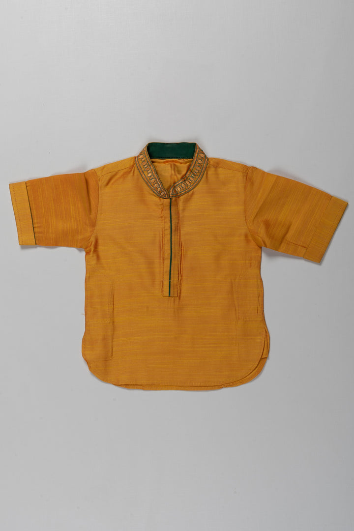 The Nesavu Boys Kurtha Shirt Boys Yellow Cotton Blend Shirt with Decorative Collar and Fine Stitching for Business Casual Shirts Look Nesavu 16 (1Y) / Yellow BS142A-16 Nesavu Boys Yellow Cotton Blend Shirt Stylish Collar Smart Casual Business Design