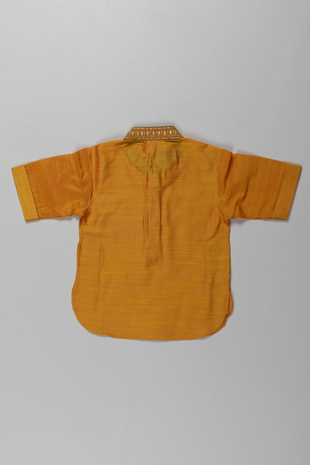 The Nesavu Boys Kurtha Shirt Boys Yellow Cotton Blend Shirt with Decorative Collar and Fine Stitching for Business Casual Shirts Look Nesavu Nesavu Boys Yellow Cotton Blend Shirt Stylish Collar Smart Casual Business Design