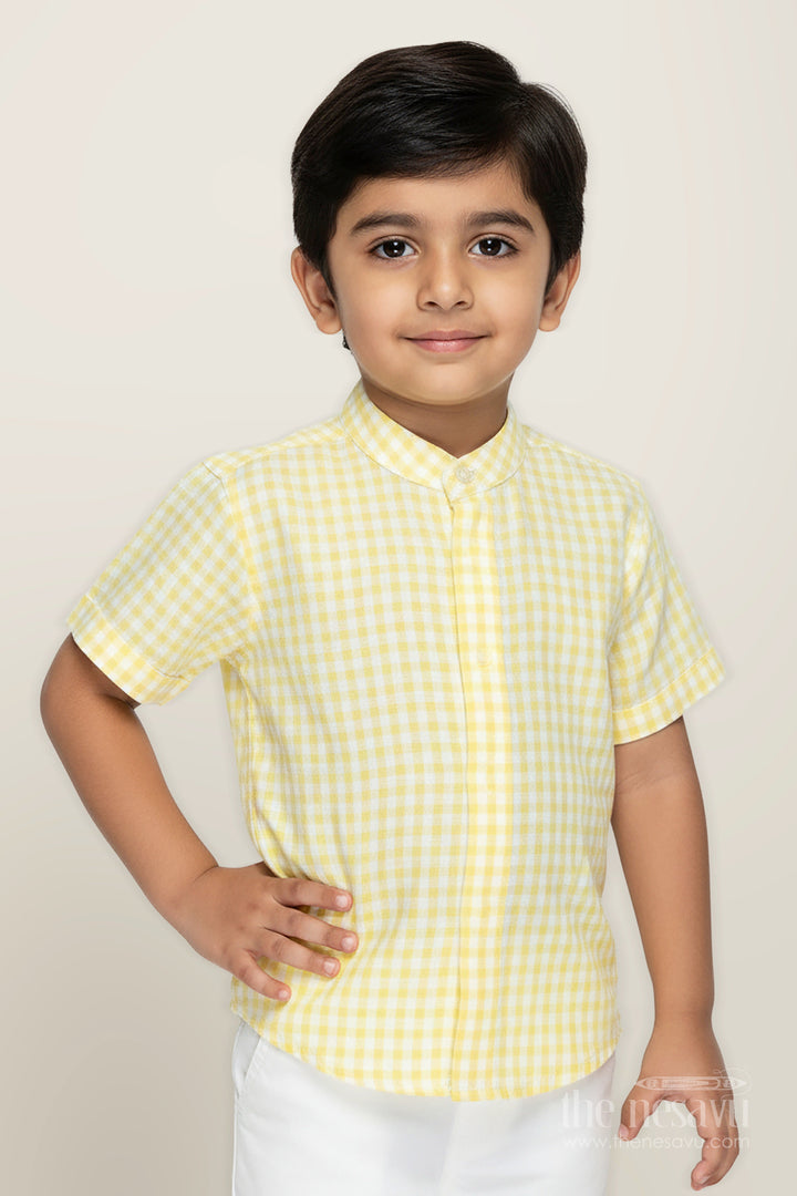 The Nesavu Boys Cotton Shirt Boys Yellow Cotton Seersucker Shirt for Summer Outings and Day Events Nesavu 16 (1Y) / Yellow BS314A-16 Nesavu Yellow Cotton Seersucker Boys Shirt Breathable Summer Wear Outings Events