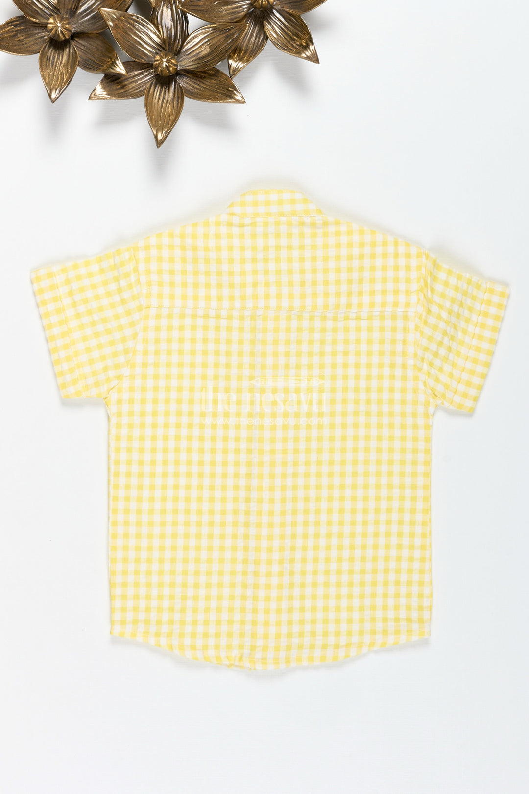The Nesavu Boys Cotton Shirt Boys Yellow Cotton Seersucker Shirt for Summer Outings and Day Events Nesavu Nesavu Yellow Cotton Seersucker Boys Shirt Breathable Summer Wear Outings Events