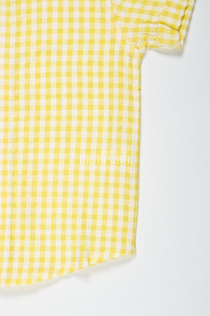The Nesavu Boys Cotton Shirt Boys Yellow Cotton Seersucker Shirt for Summer Outings and Day Events Nesavu Nesavu Yellow Cotton Seersucker Boys Shirt Breathable Summer Wear Outings Events