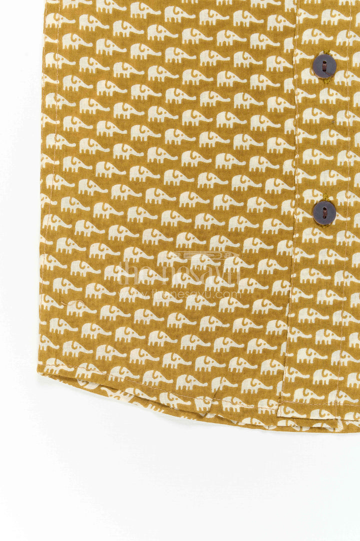 The Nesavu Boys Cotton Shirt Boys Yellow Cotton Shirt for Casual Outings and Summer Wear Nesavu Nesavu Boys Yellow Cotton Shirt With Elephant Digital Print For Casual And Summer Wear