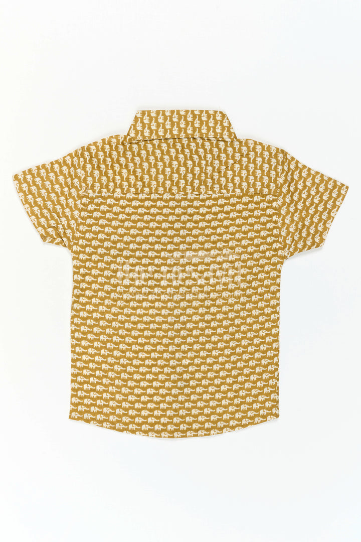 The Nesavu Boys Cotton Shirt Boys Yellow Cotton Shirt for Casual Outings and Summer Wear Nesavu Nesavu Boys Yellow Cotton Shirt With Elephant Digital Print For Casual And Summer Wear