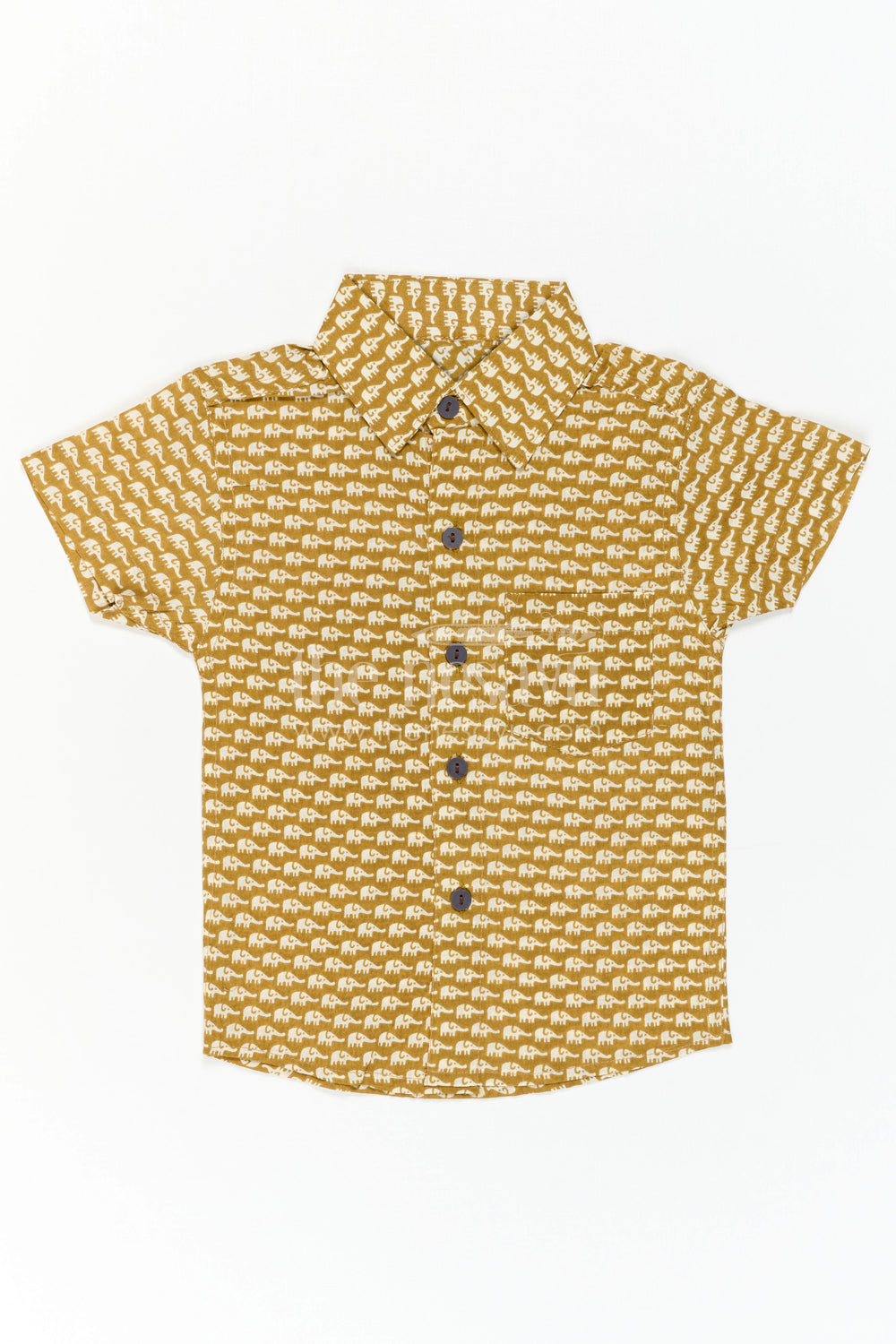 The Nesavu Boys Cotton Shirt Boys Yellow Cotton Shirt for Casual Outings and Summer Wear Nesavu Nesavu Boys Yellow Cotton Shirt With Elephant Digital Print For Casual And Summer Wear