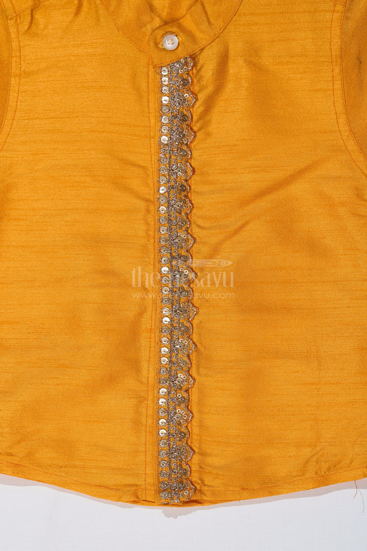 The Nesavu Boys Silk Shirt Boys Yellow Half Shirt in Silk Blend with Embroidered Panel for Festive and Traditional Wear Nesavu Boys Yellow Silk Half Shirt Embroidered Panel Short Sleeves Festive Wear | The Nesavu