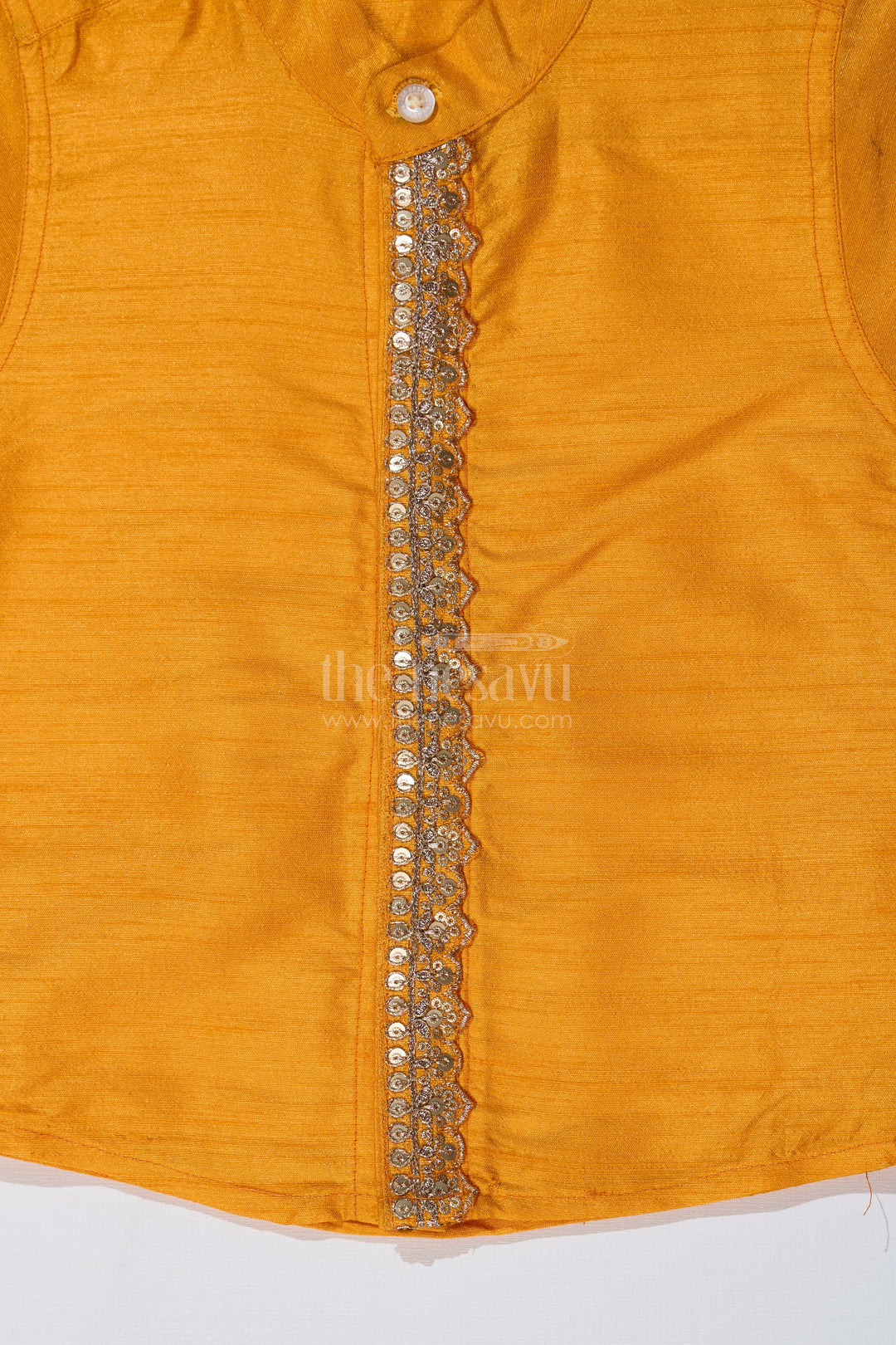 The Nesavu Boys Silk Shirt Boys Yellow Half Shirt in Silk Blend with Embroidered Panel for Festive and Traditional Wear Nesavu Nesavu Boys Yellow Silk Half Shirt Embroidered Panel Short Sleeves Festive Wear