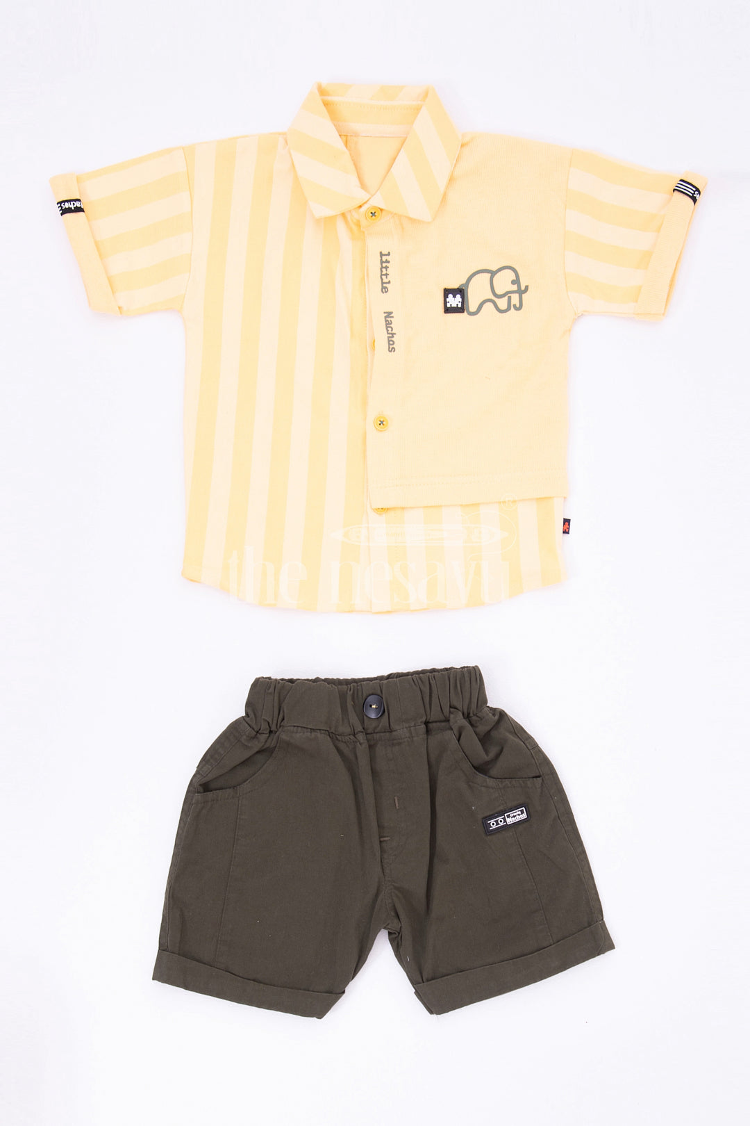 The Nesavu Boys Casual Set Boys Yellow Striped Half Sleeve Shirt and Black Shorts Set Nesavu 16 (1Y) / Yellow BCS078A-16 The Nesavu Boys Yellow Striped Shirt and Black Shorts Set