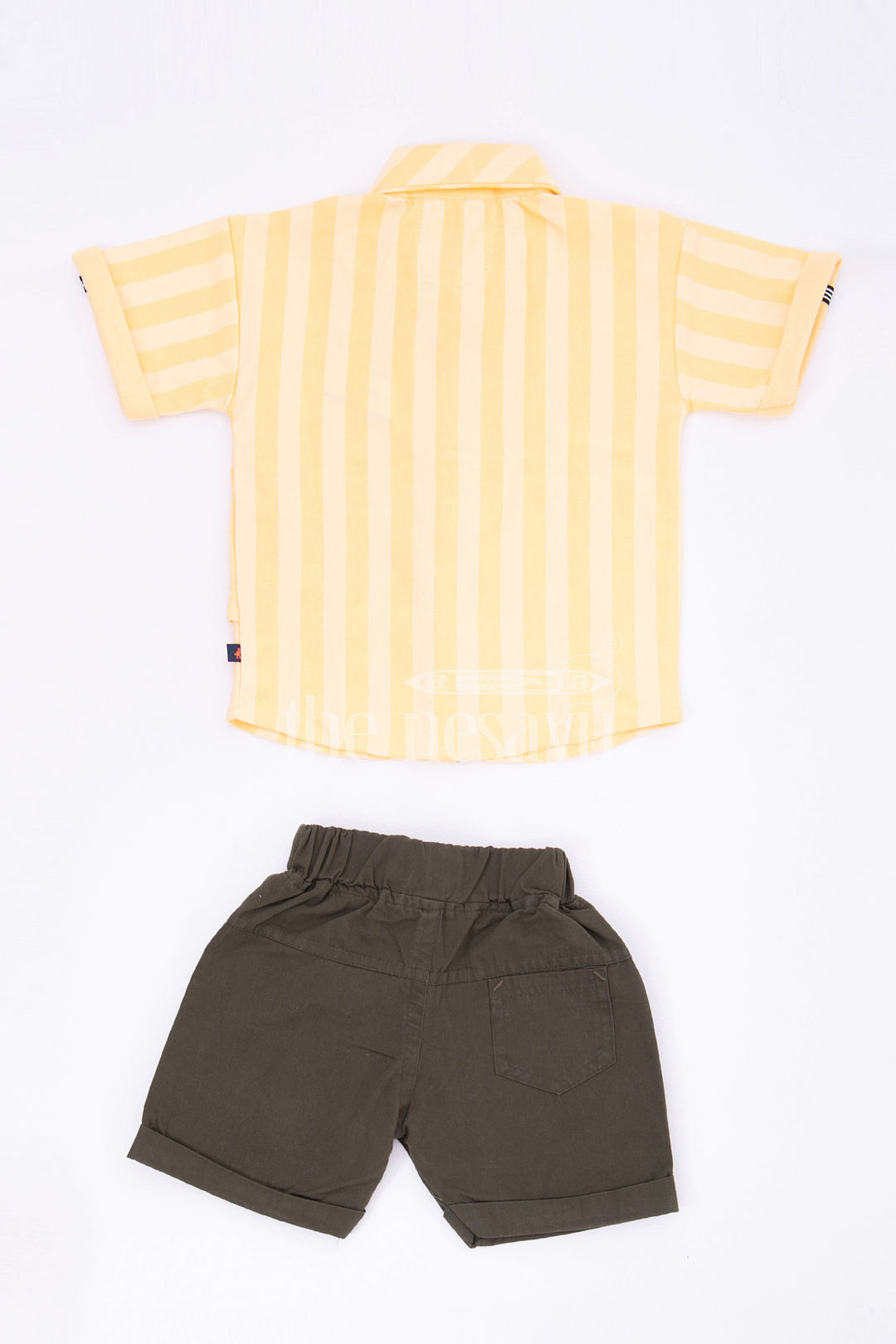 The Nesavu Boys Casual Set Boys Yellow Striped Half Sleeve Shirt and Black Shorts Set Nesavu The Nesavu Boys Yellow Striped Shirt and Black Shorts Set