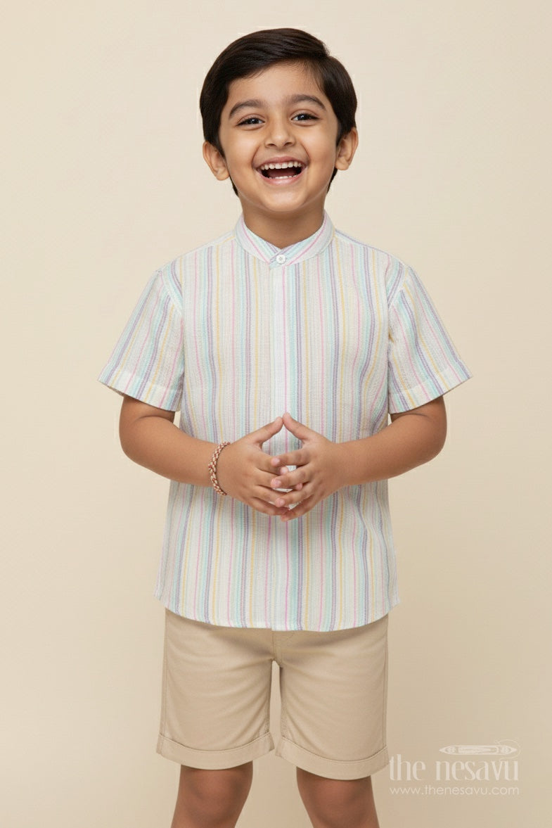 The Nesavu Boys Cotton Shirt Boys Zari Cotton Shirt for Ethnic School Day and Festive Dressing Nesavu 16 (1Y) / Multicolor BS343B-16 Nesavu boys lurex zari cotton shirt ethnic school functions festive occasions