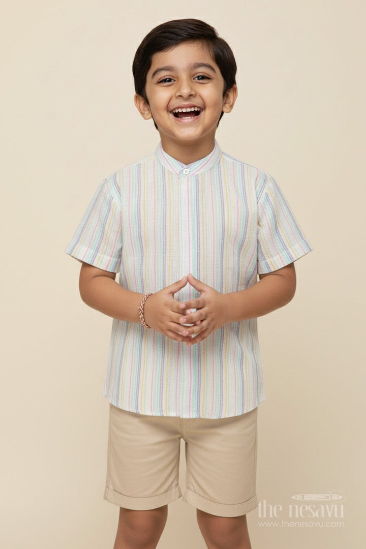 The Nesavu Boys Cotton Shirt Boys Zari Cotton Shirt for Ethnic School Day and Festive Dressing Nesavu 16 (1Y) / Multicolor BS343B-16 Nesavu boys lurex zari cotton shirt ethnic school functions festive occasions